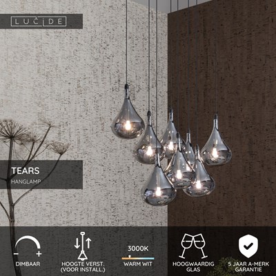 Lucide TEARS - Hanglamp - LED Dimb. - G4 - 8x1,5W 3000K - Zwart